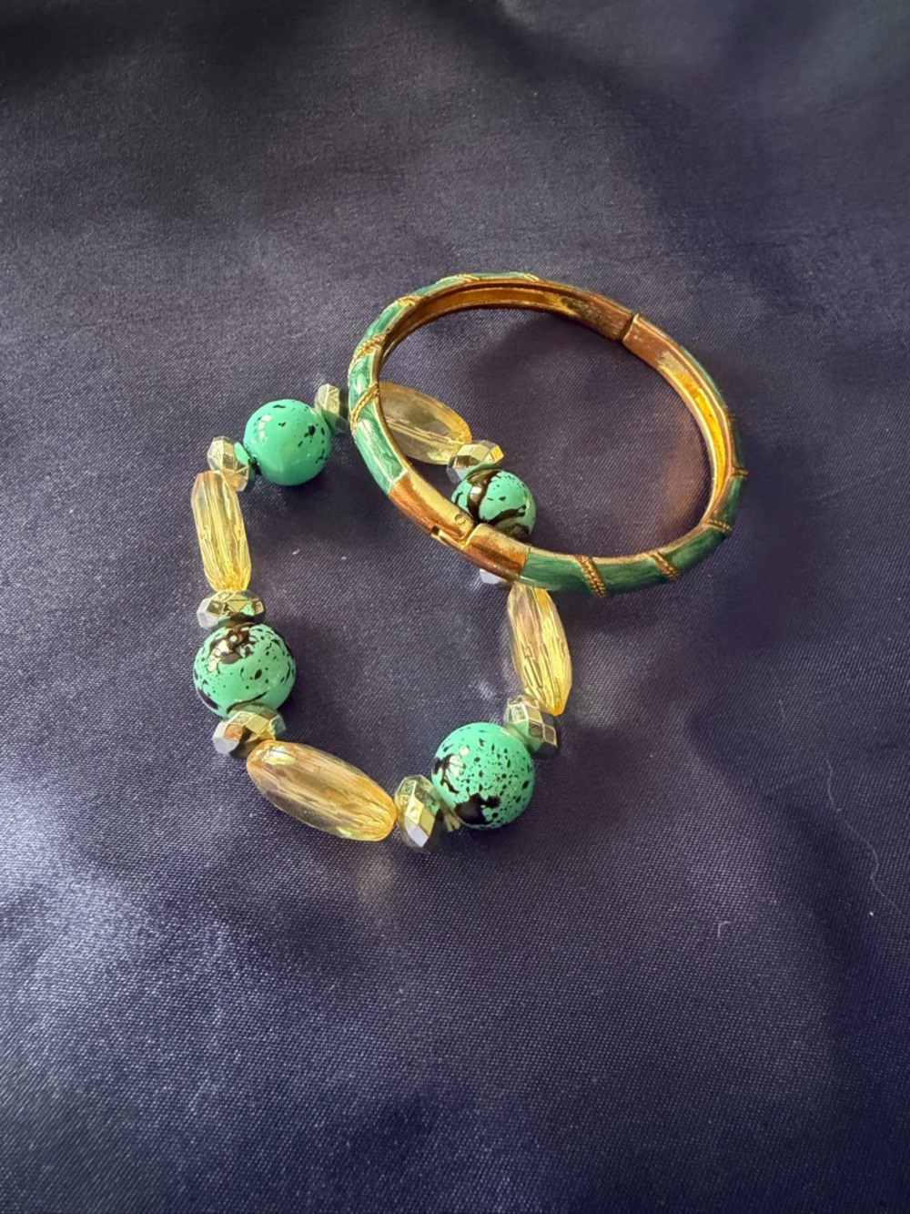 Gold and Faux Turquoise Beaded Bracelet Set - Women Jewelry